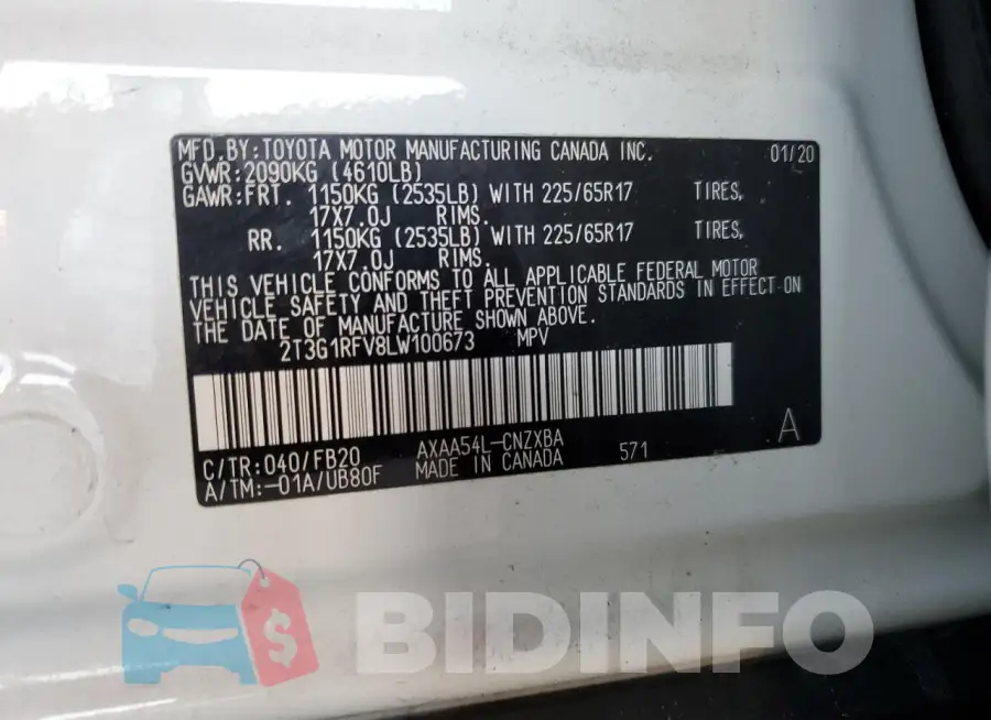 2T3G1RFV8LW100673 Photo# 12