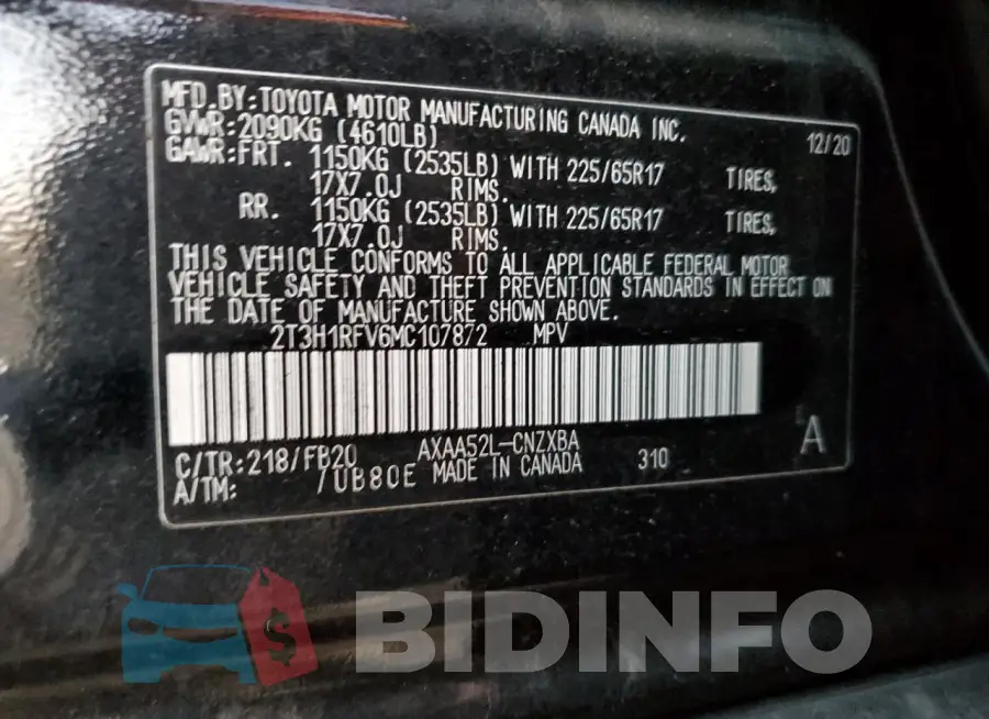 2T3H1RFV6MC107872 Photo# 12