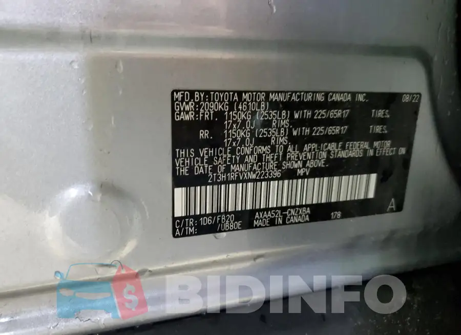 2T3H1RFVXNW223396 Photo# 13