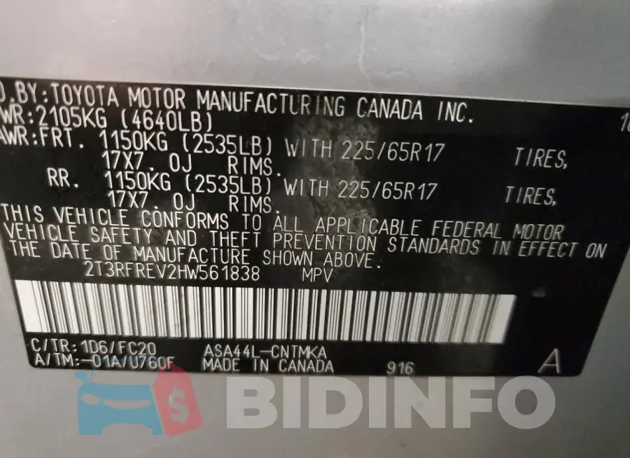 2T3RFREV2HW561838 Photo# 13