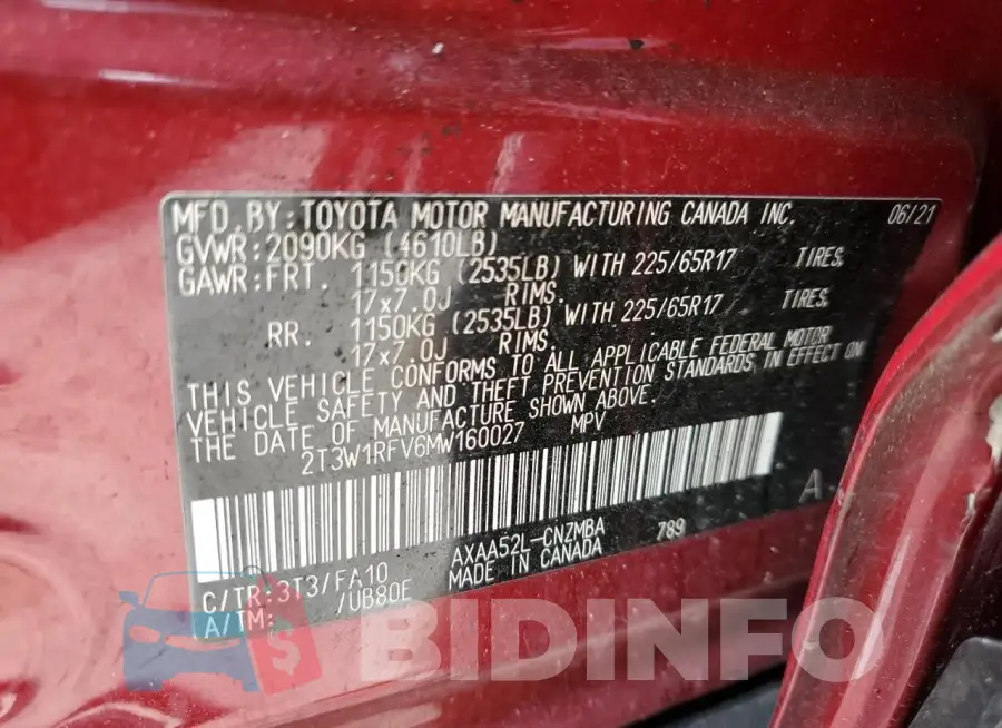 2T3W1RFV6MW160027 Photo# 12