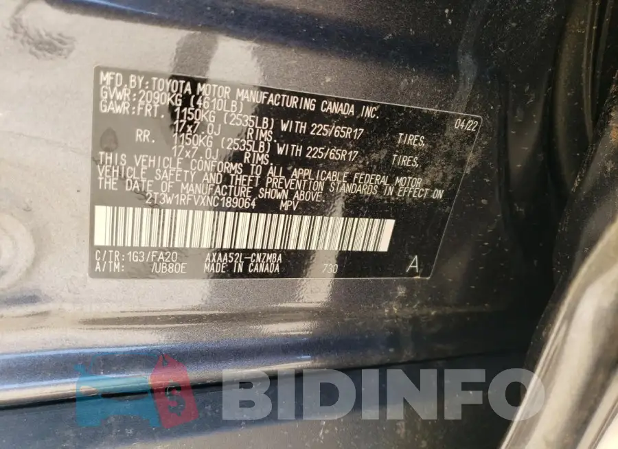 2T3W1RFVXNC189064 Photo# 12