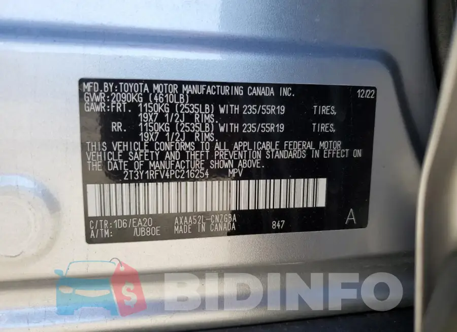 2T3Y1RFV4PC216254 Photo# 13