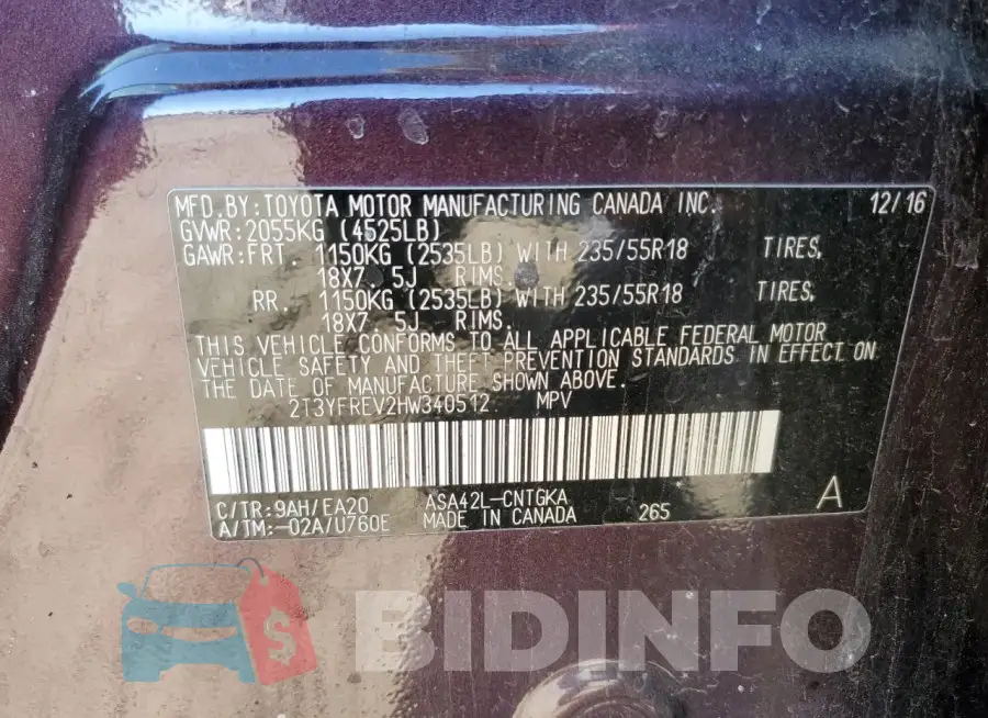 2T3YFREV2HW340512 Photo# 13