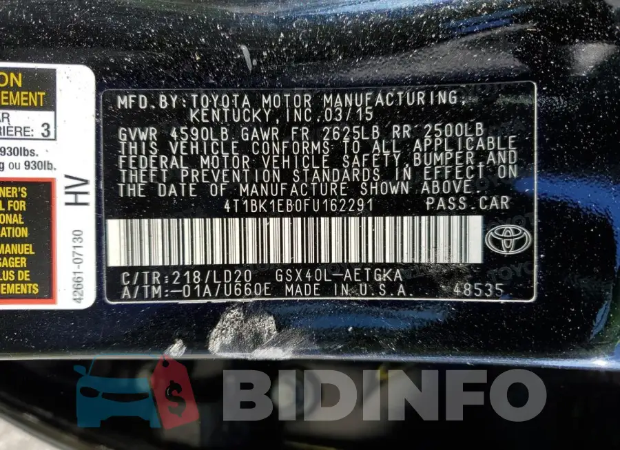 4T1BK1EB0FU162291 Photo# 12
