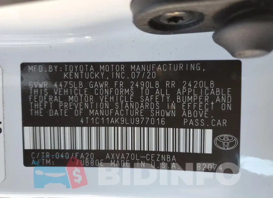 4T1C11AK9LU977016 Photo# 12