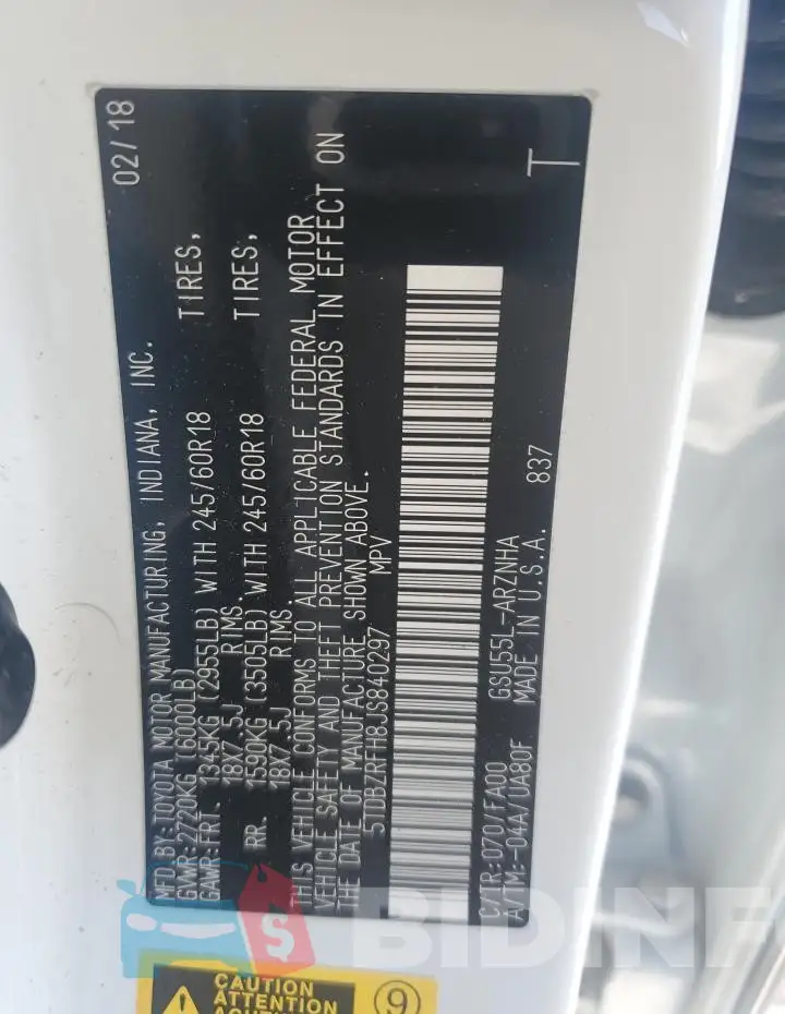 5TDBZRFH8JS840297 Photo# 12