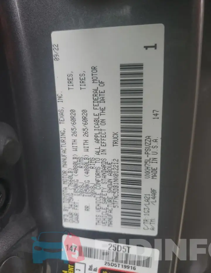 5TFNC5DB1NX012212 Photo# 12