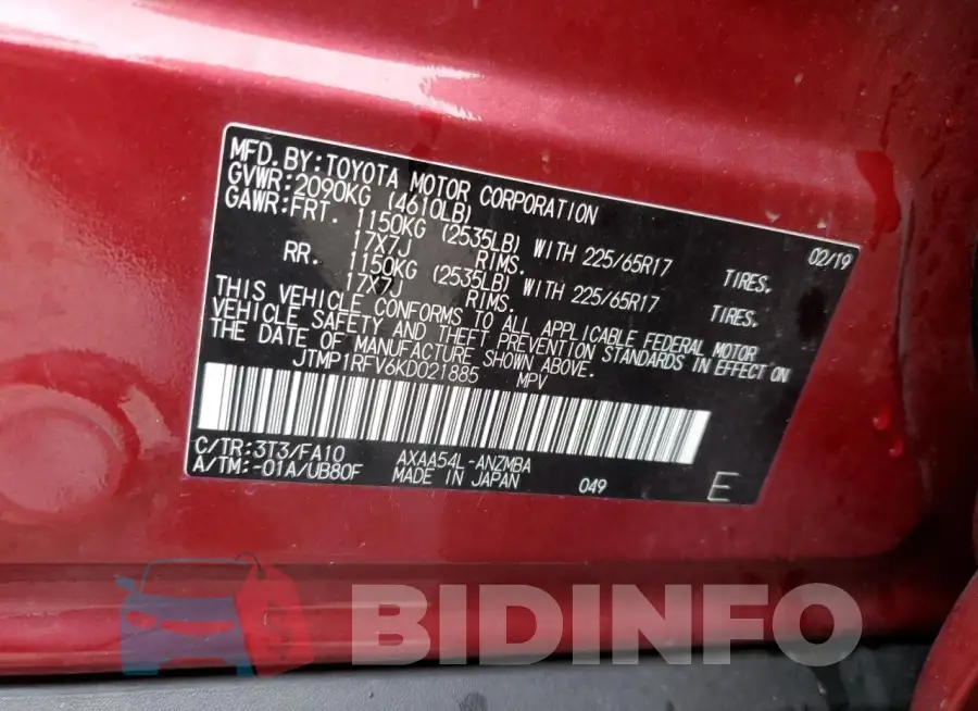 JTMP1RFV6KD021885 Photo# 13