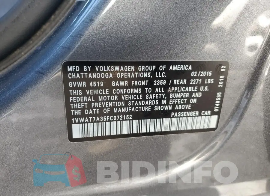 1VWAT7A35FC072152 Photo# 12