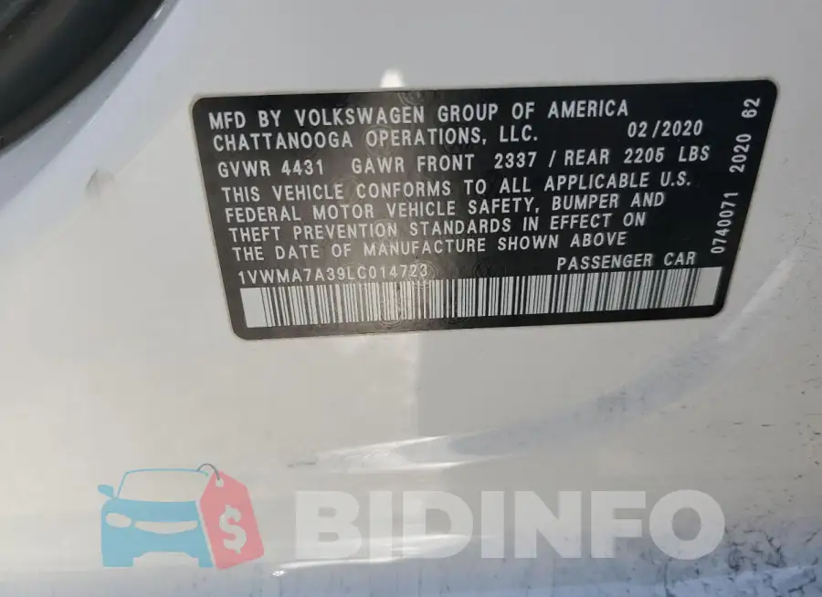 1VWMA7A39LC014723 Photo# 12