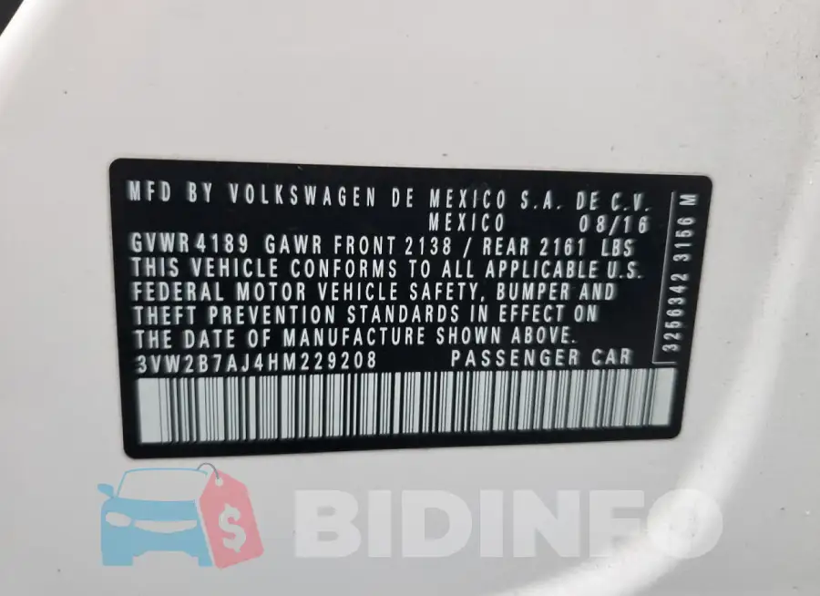 3VW2B7AJ4HM229208 Photo# 13