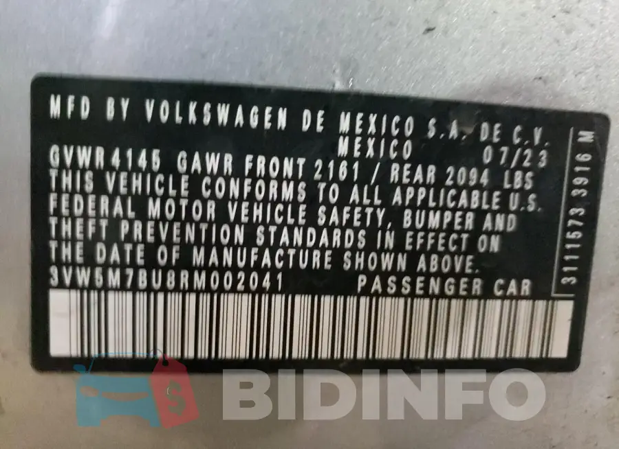 3VW5M7BU8RM002041 Photo# 12