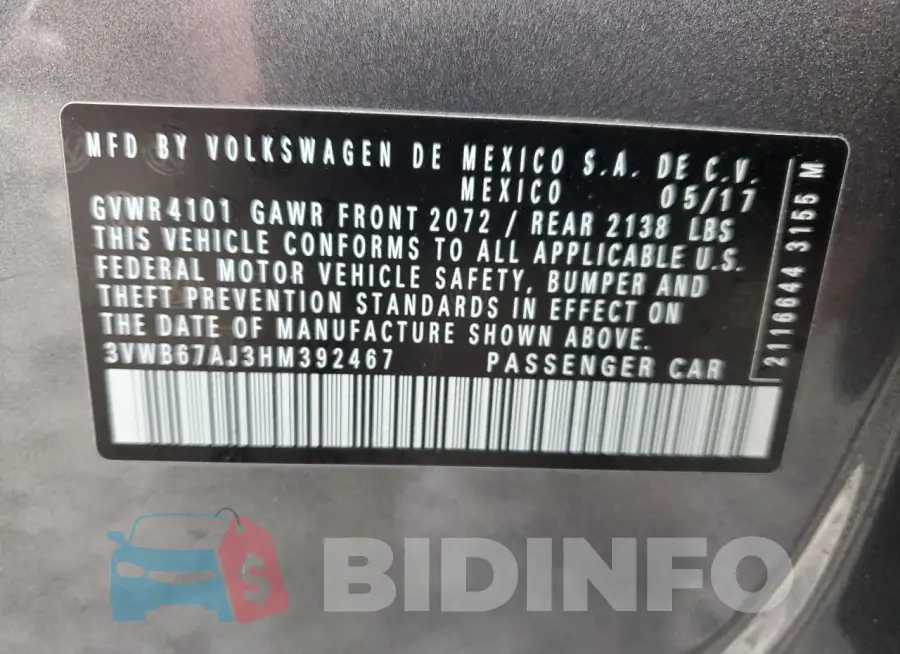 3VWB67AJ3HM392467 Photo# 12