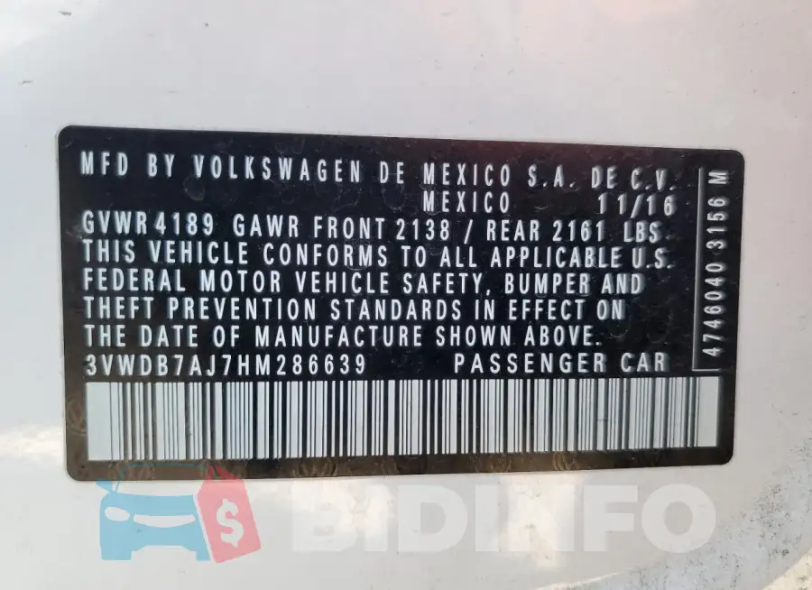 3VWDB7AJ7HM286639 Photo# 13