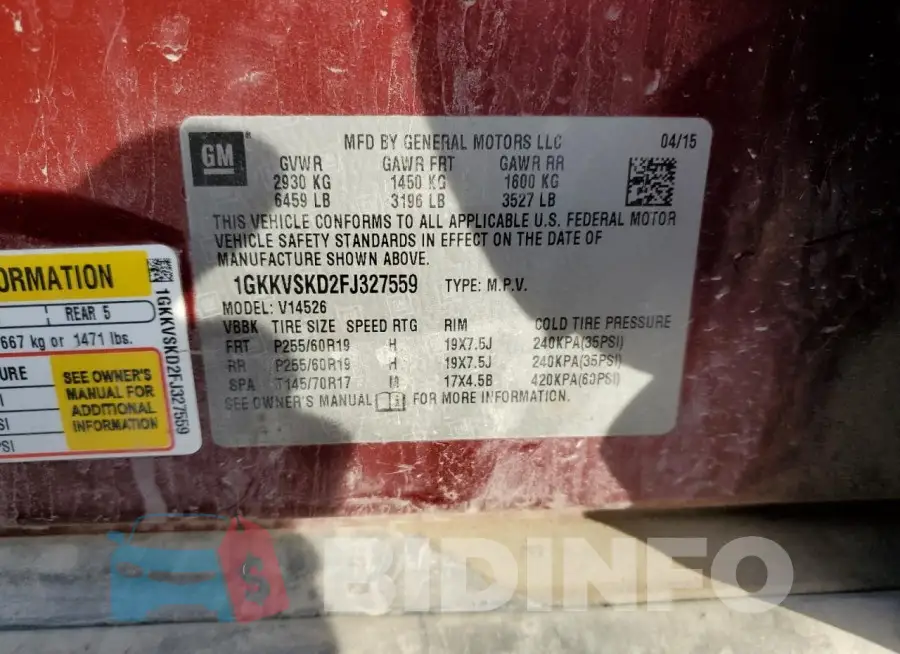 1GKKVSKD2FJ327559 Photo# 13
