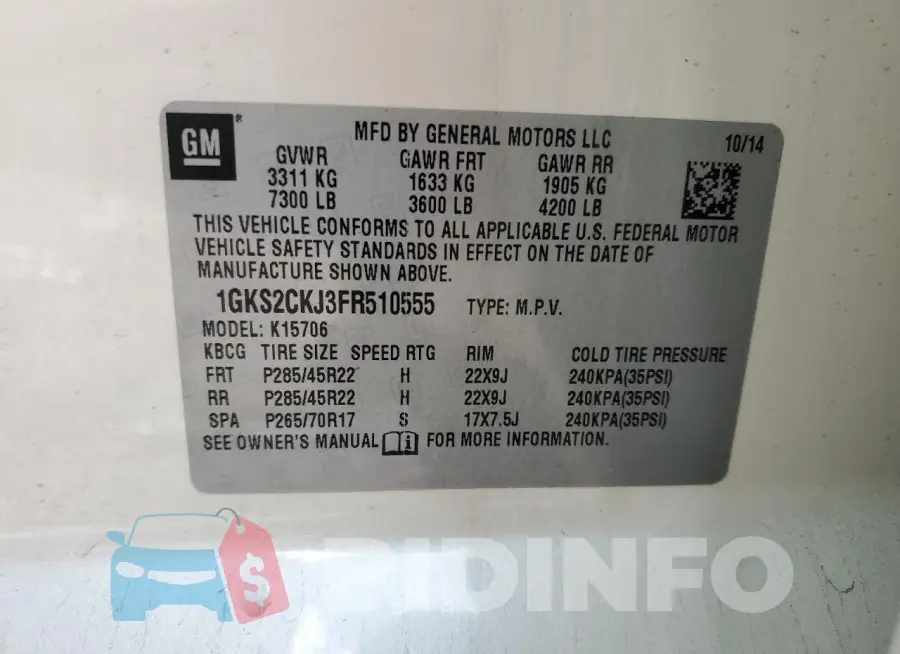1GKS2CKJ3FR510555 Photo# 12