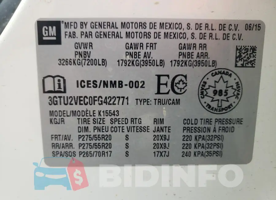 3GTU2VEC0FG422771 Photo# 13