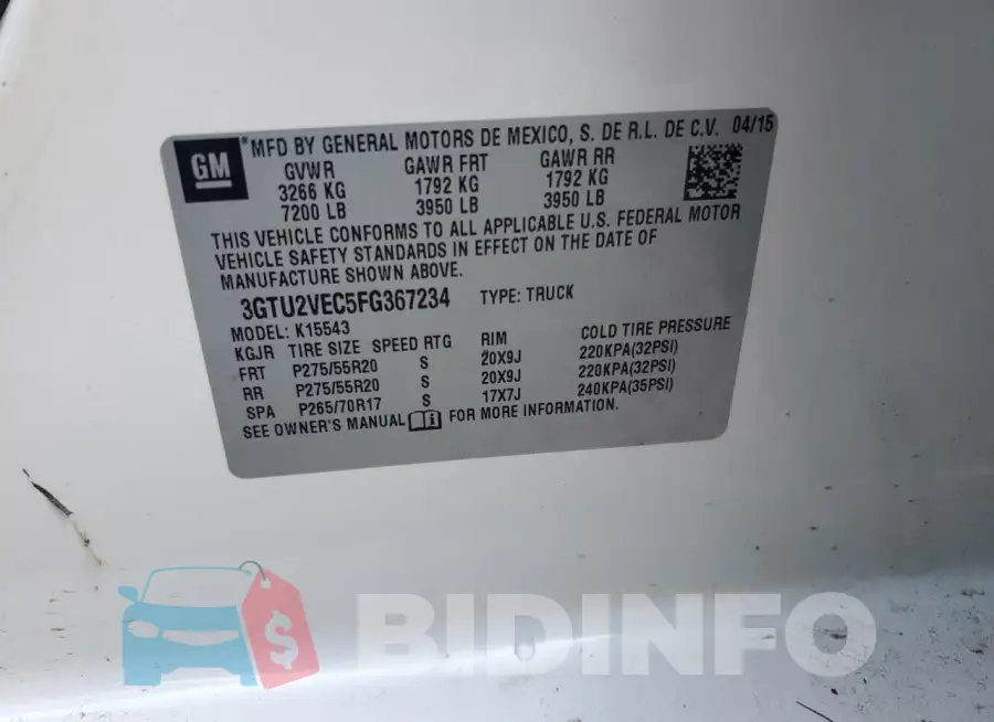 3GTU2VEC5FG367234 Photo# 12