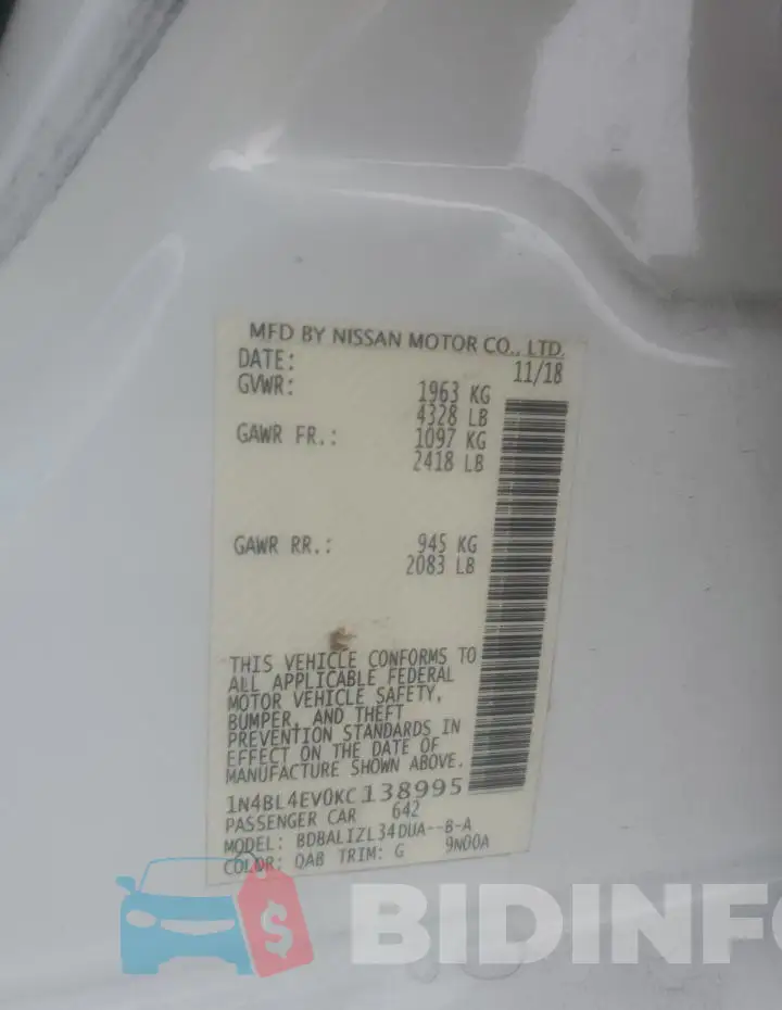 1N4BL4EV0KC138995 Photo# 12