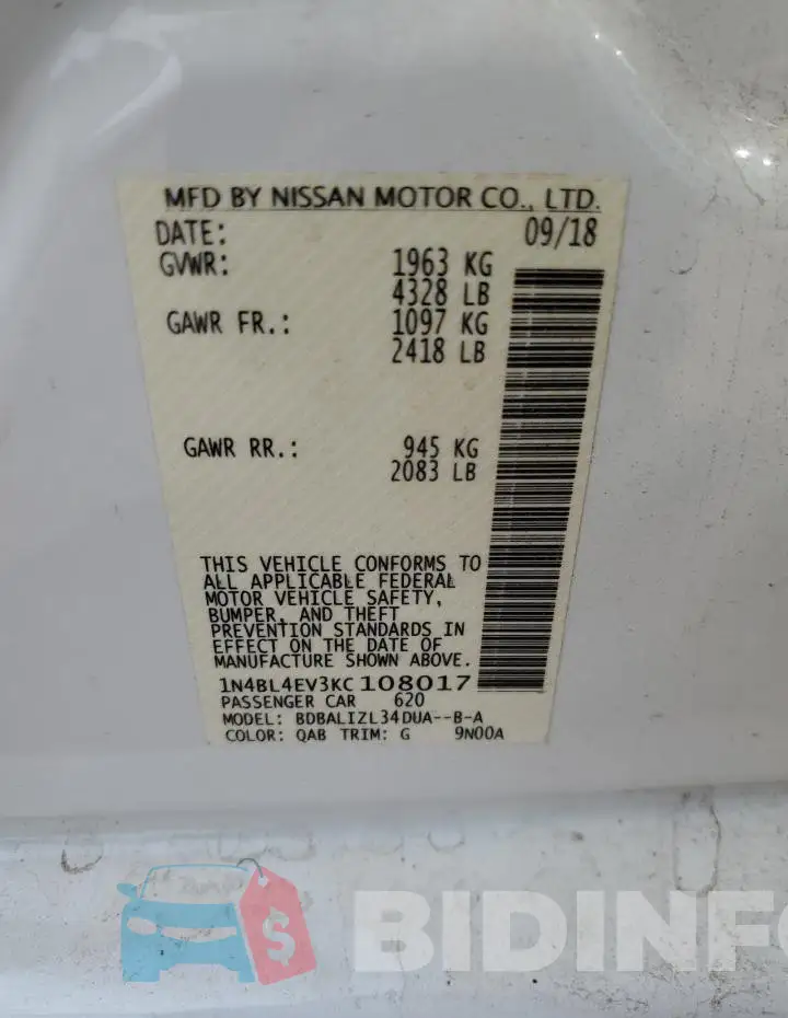 1N4BL4EV3KC108017 Photo# 13