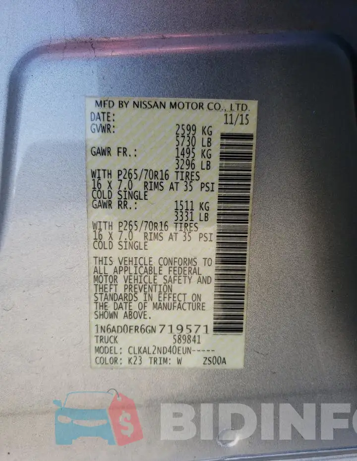 1N6AD0ER6GN719571 Photo# 12