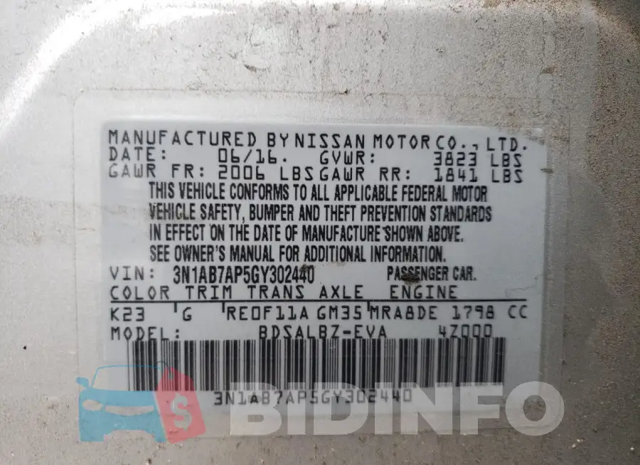 3N1AB7AP5GY302440 Photo# 12