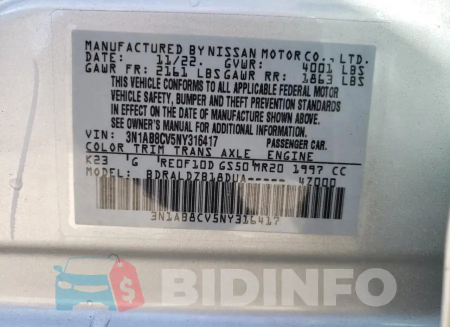 3N1AB8CV5NY316417 Photo# 12