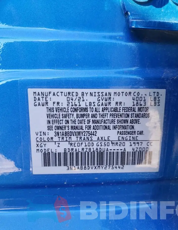 3N1AB8DVXMY275442 Photo# 12
