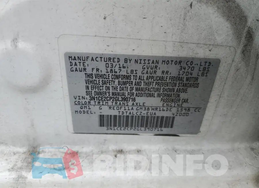 3N1CE2CP2GL390716 Photo# 12