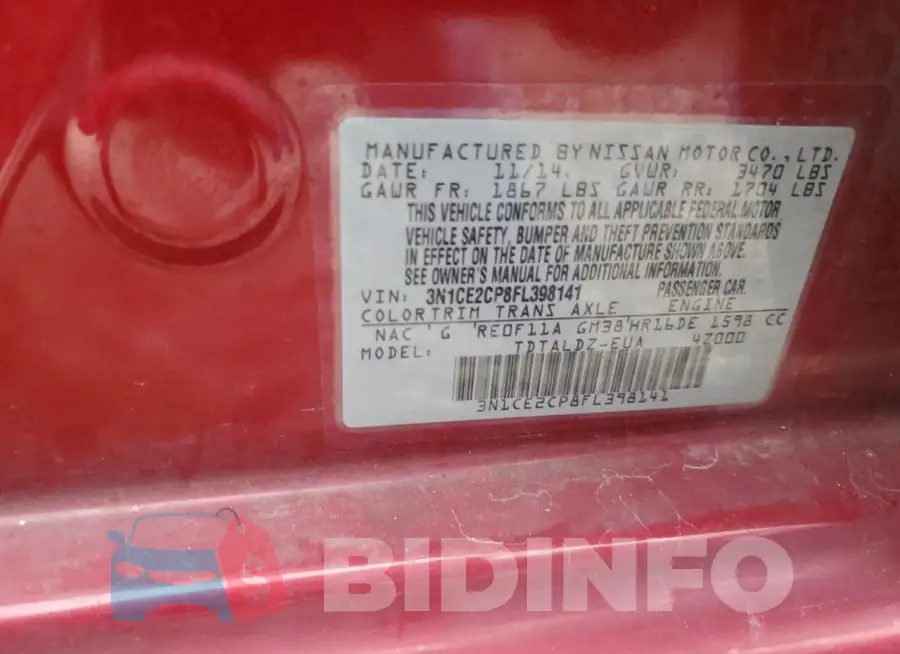 3N1CE2CP8FL398141 Photo# 13