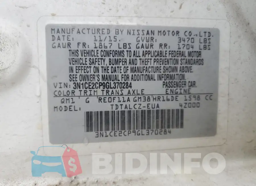 3N1CE2CP9GL370284 Photo# 12