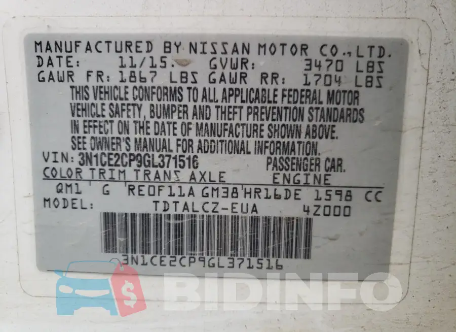 3N1CE2CP9GL371516 Photo# 12