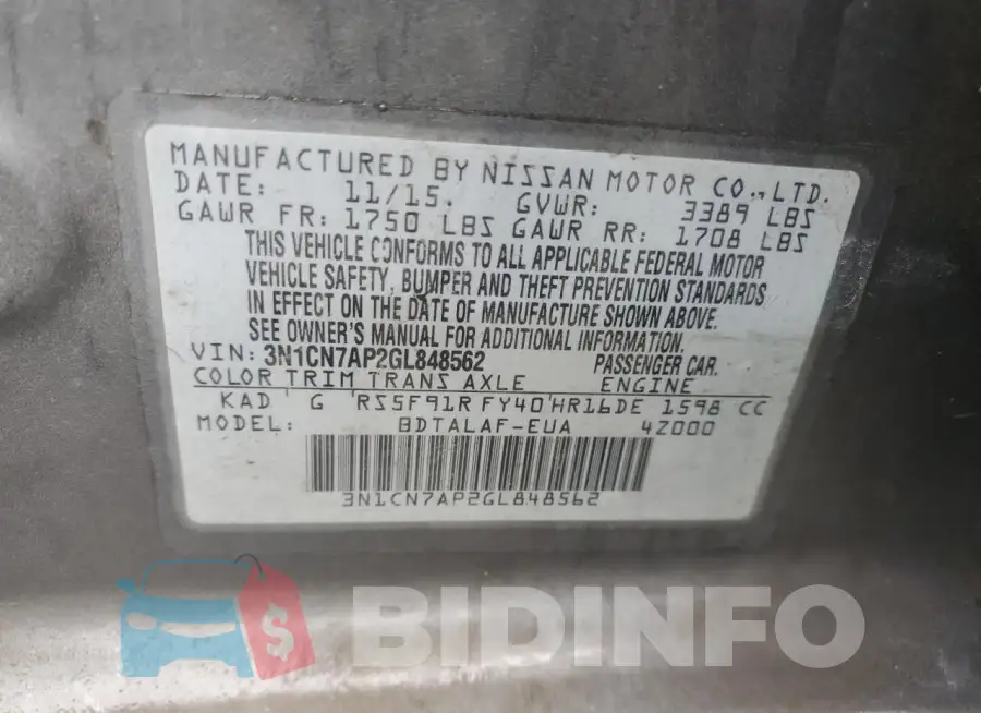 3N1CN7AP2GL848562 Photo# 12