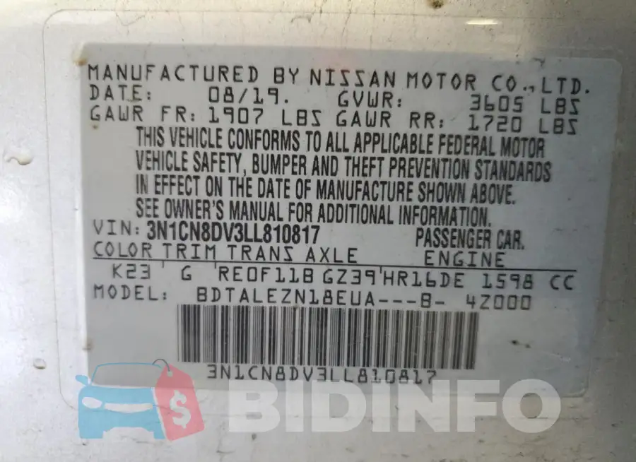 3N1CN8DV3LL810817 Photo# 13