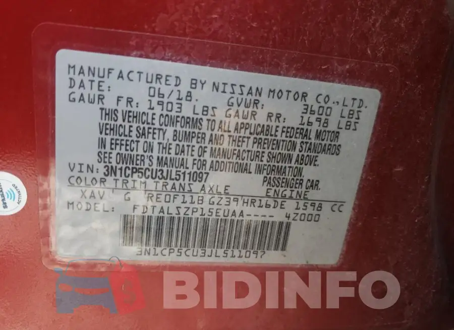 3N1CP5CU3JL511097 Photo# 12
