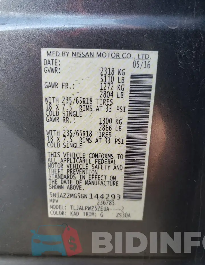 5N1AZ2MG5GN144293 Photo# 13
