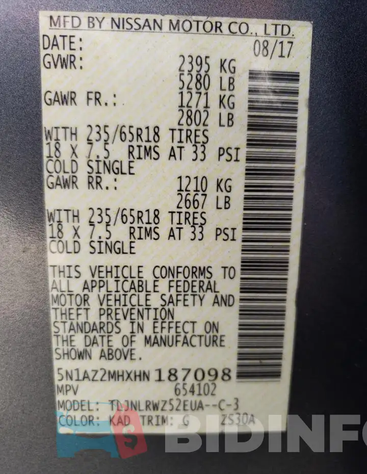 5N1AZ2MHXHN187098 Photo# 13