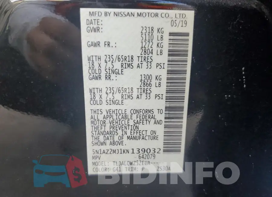 5N1AZ2MJ1KN139032 Photo# 12