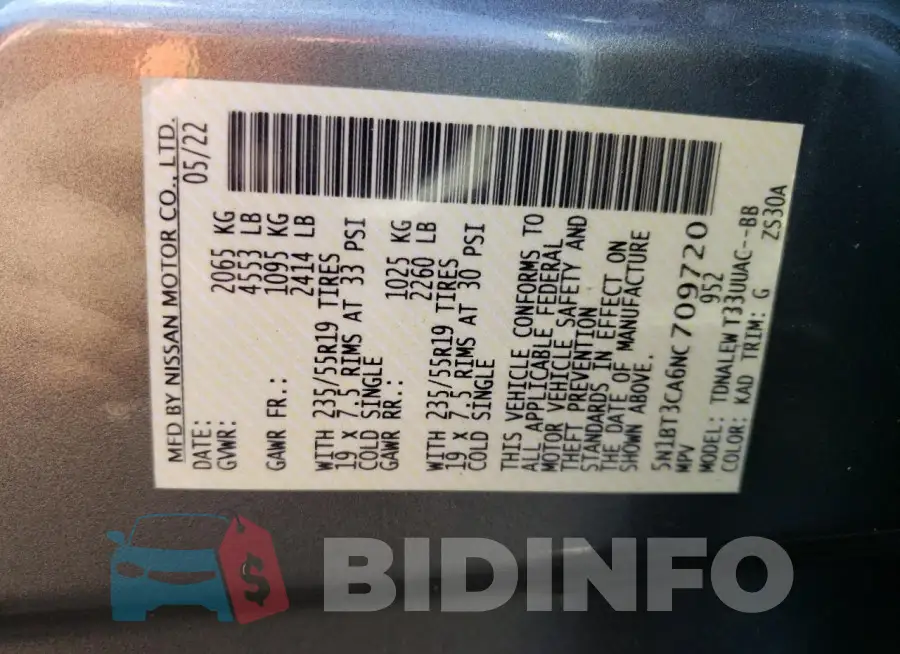 5N1BT3CA6NC709720 Photo# 14