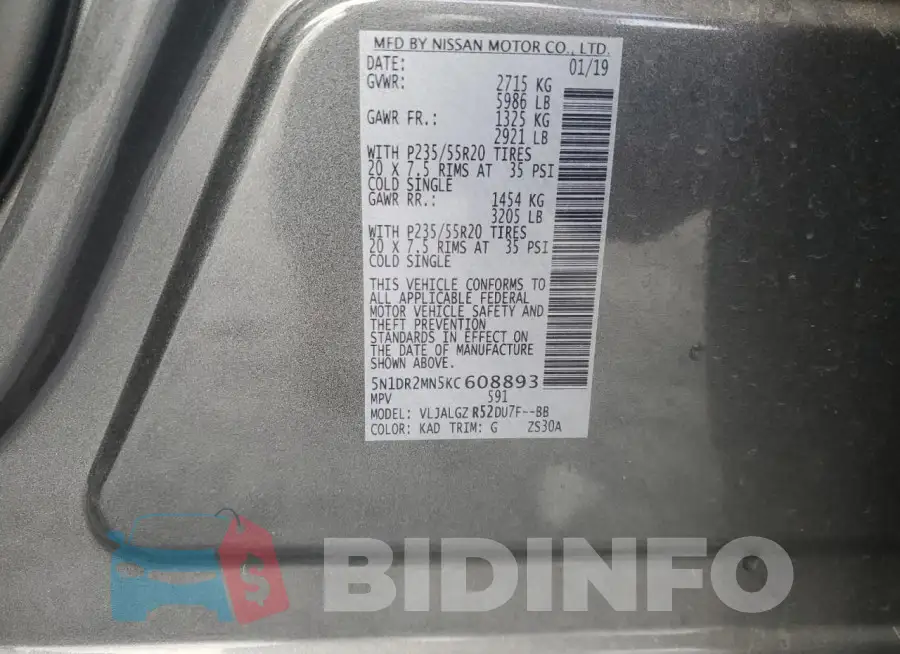 5N1DR2MN5KC608893 Photo# 13