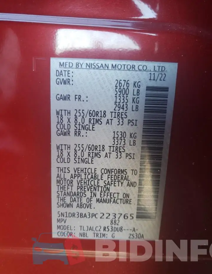 5N1DR3BA3PC223765 Photo# 13