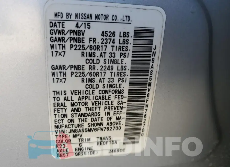 JN8AS5MV6FW762700 Photo# 13