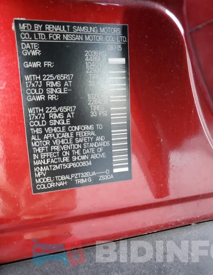 KNMAT2MT5GP600834 Photo# 13