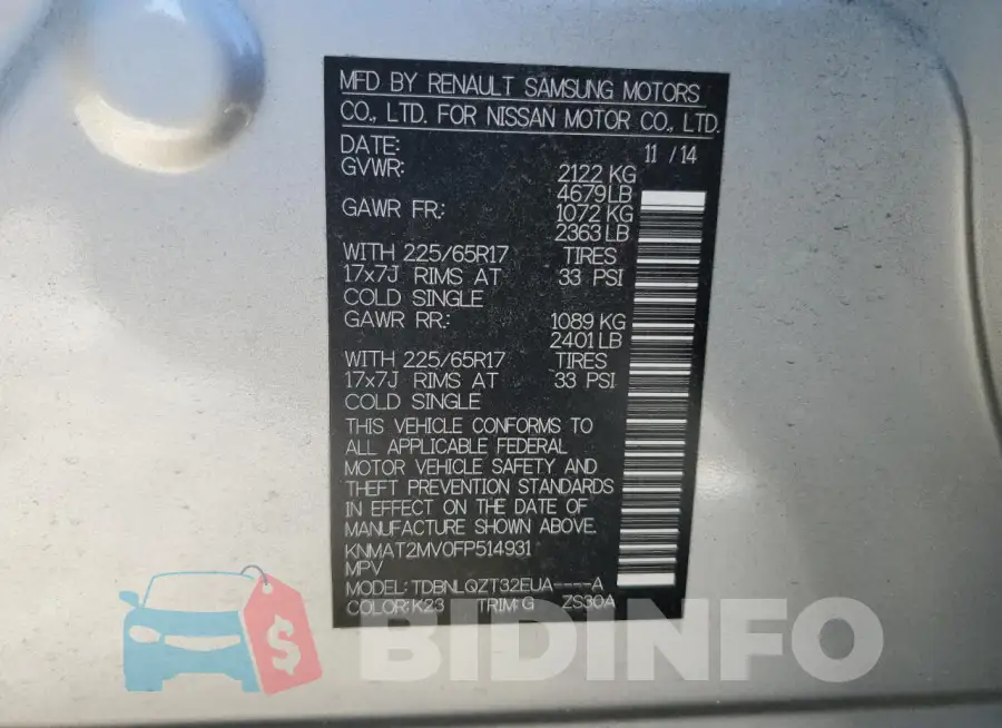 KNMAT2MV0FP514931 Photo# 13