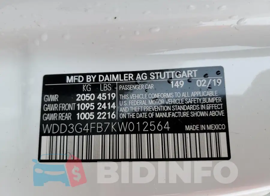 WDD3G4FB7KW012564 Photo# 12
