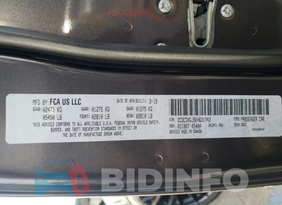 2C3CDXGJ5KH631743 Photo# 12