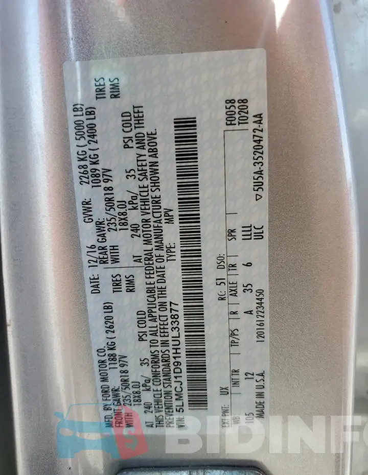 5LMCJ1D91HUL33877 Photo# 12