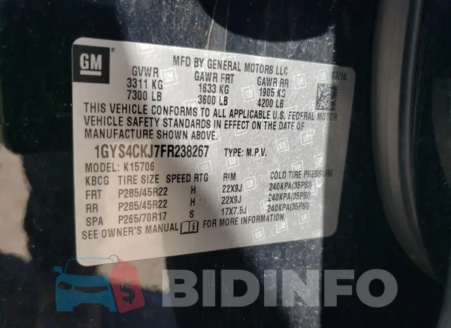 1GYS4CKJ7FR238267 Photo# 13