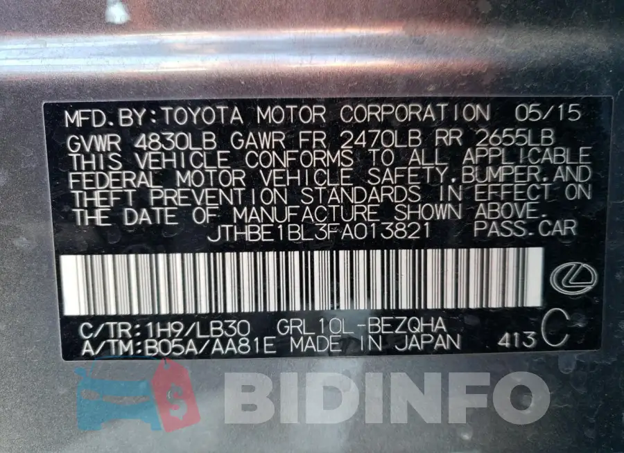 JTHBE1BL3FA013821 Photo# 12